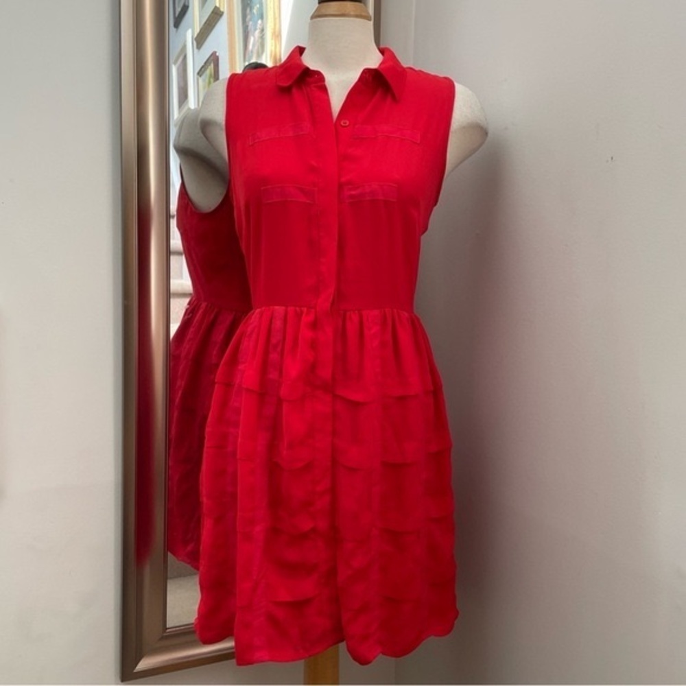 NWOT Sachin & Babi lined red chiffon button up mini dress size 4.